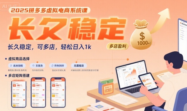 2025拼多多虚拟电商系统课，长久稳定，可多店，轻松日入1k-易知付
