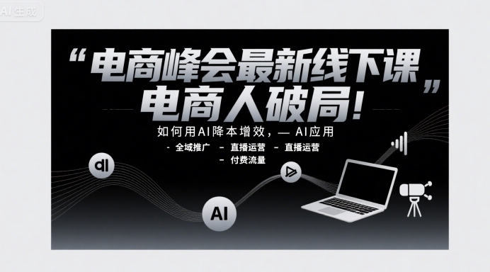 电商峰会最新线下课，电商人破局，如何用AI降本增效，AI应用-全域推广-直播运营-付费流量-易知付