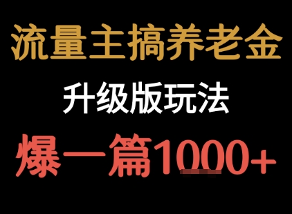 流量主之养老金升级版玩法 爆一篇收益1k+-易知付