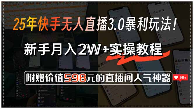 25年快手无人直播3.0暴利玩法！，新手月入2W+实操教程，附赠价值598元…-易知付