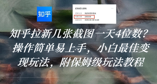 知乎拉新几张截图一天4位数？操作简单易上手，小白最佳变现玩法，附保姆级玩法教程-易知付