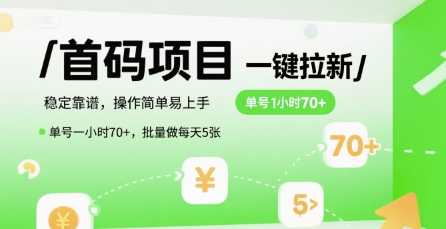 首码一键拉新项目，稳定靠谱，操作简单易上手，单号一小时70+，批量做每天5张【揭秘】-易知付