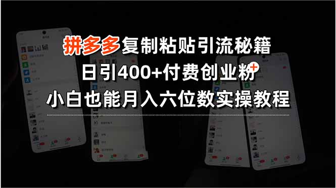 拼多多复制粘贴引流秘籍，日引400+付费创业粉，小白也能月入六位数实操…-易知付