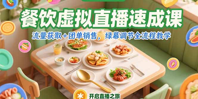 餐饮虚拟直播速成课，流量获取+团单销售，绿幕调节全流程教学-易知付