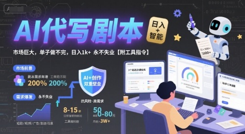 AI代写剧本，市场巨大，单子做不完，日入1k+ 永不失业【附工具指令】-易知付