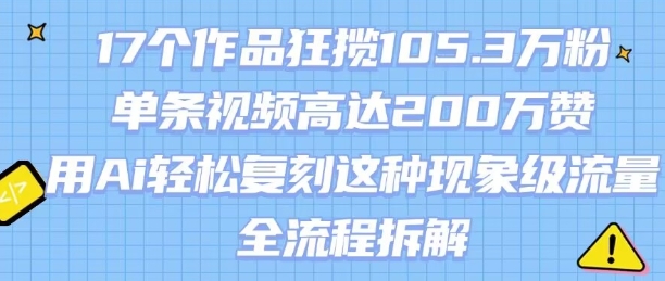 17个作品狂揽105.3W粉，单条视频高达200W赞，用Ai轻松复刻这种现象级流量!(全流程拆解)-易知付