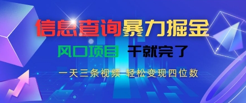 信息查询暴力掘金，一天三条视频，轻松变现四位数，风口项目干就完了【揭秘】-易知付