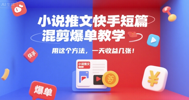 小说推文快手短篇混剪爆单教学，用这个方法，一天收益几张-易知付