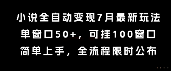 小说全自动变现7月玩法，单窗口50+，可挂100窗口，简单上手，全流程限时公布【揭秘】-易知付