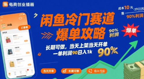 闲鱼冷门赛道爆单攻略，长期可做，当天上架当天开单，一单利润90% 利润，日入1k【揭秘】-易知付