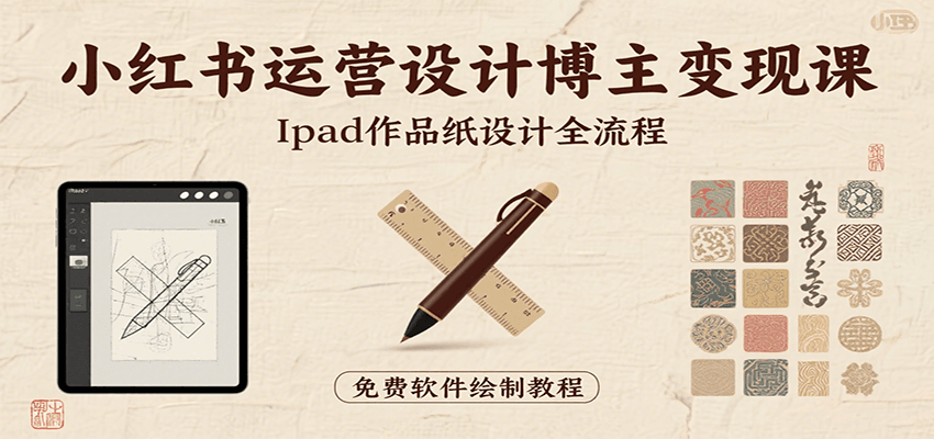 小红书运营设计博主变现课：iPad 上手作品纸设计，含全流程及细节技巧，避坑少绕路-易知付