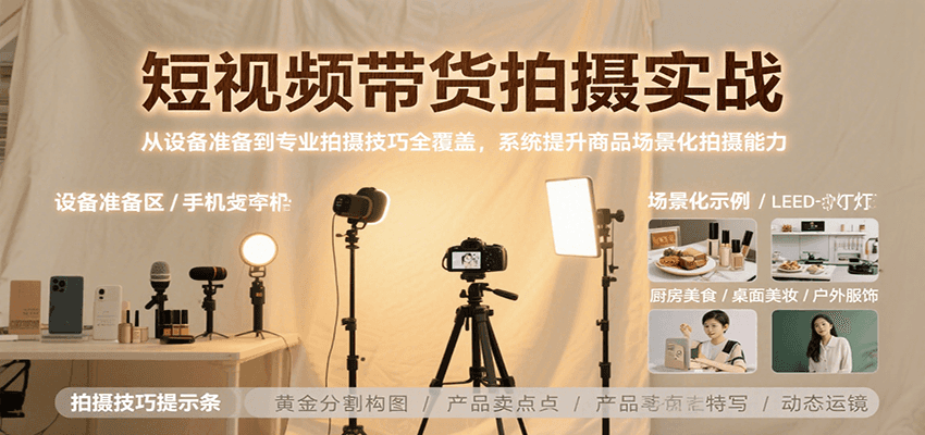 短视频带货拍摄实战，从设备准备到专业拍摄技巧全覆盖，系统提升商品场景化拍摄能力-易知付