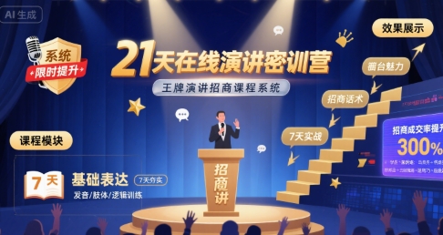 21天在线演讲密训营，王牌演讲招商课程系统-易知付
