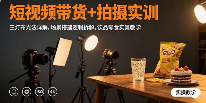 短视频带货+拍摄实训：三灯布光法详解,场景搭建逻辑拆解,饮品零食实景教学-易知付