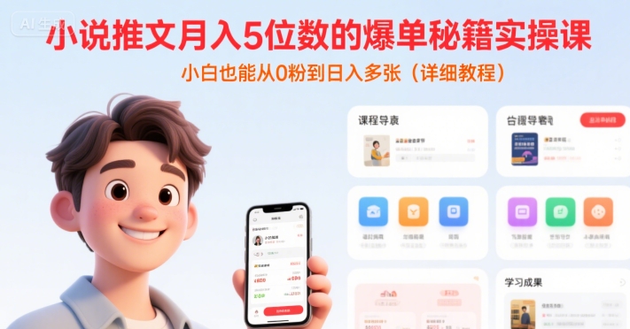 小说推文月入5位数的爆单秘籍实操课，，小白也能从0粉到日入多张(详细教程)-易知付