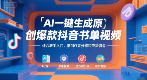 AI一键生成原创爆款抖音书单视频，适合新手入门，撸创作者分成和带货佣金【揭秘】-易知付