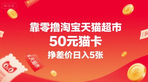 靠零撸淘宝天猫超市50元猫卡，挣差价日入5张-易知付
