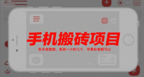 手机搬砖项目，有手就能做，亲测一小时几十，苹果安卓都可以-易知付