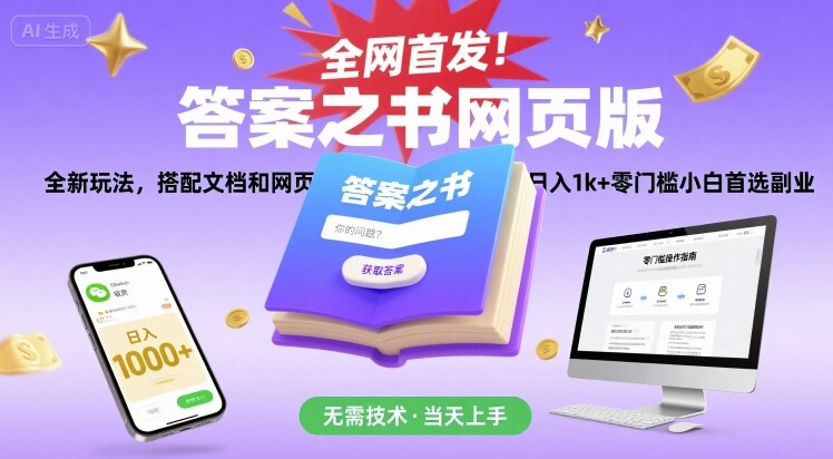 全网首发！答案之书网页版，全新玩法，搭配文档和网页，日入1k+零门槛小白首选副业【揭秘】-易知付
