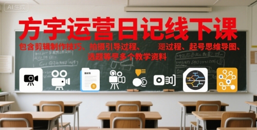 方宇运营日记线下课，包含剪辑制作技巧、拍摄引导过程、起号思维导图、选题等多个教学资料-易知付
