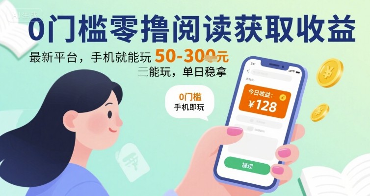 0门槛零撸阅读获取收益：最新平台，手机就能玩，单日稳拿 50-3张 【揭秘】-易知付