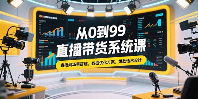从0到99直播带货系统课，直播间场景搭建，数据优化方案，爆款话术设计-易知付