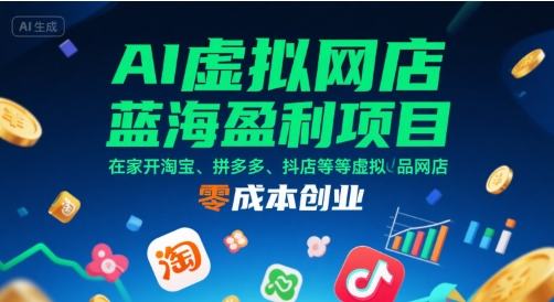 AI虚拟网店蓝海盈利项目，在家开淘宝、拼多多、抖店等虚拟品网店，零成本创业-易知付