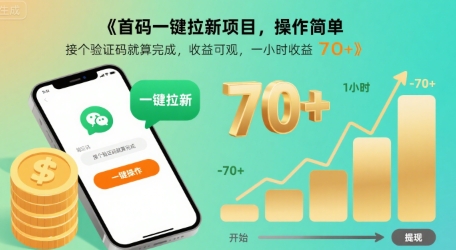 首码一键拉新项目，操作简单，接个验证码就算完成，收益可观， 一小时收益70+【揭秘】-易知付