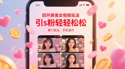 四开屏美女视频玩法，引s粉轻轻松松，暴力掘金，手机操作【揭秘】-易知付