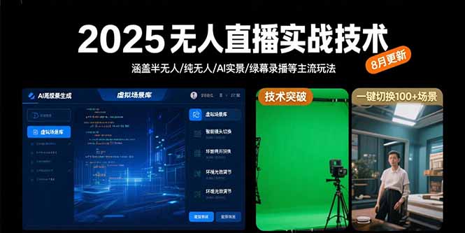 2025无人直播实战技术-8月，涵盖半无人/纯无人/AI实景/绿幕录播等主流玩法-易知付
