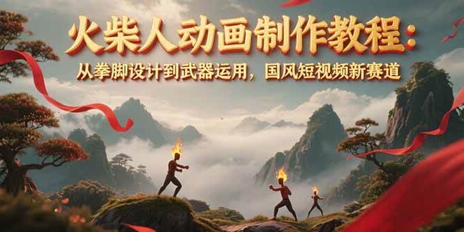 火柴人动画制作教程：从拳脚设计到武器运用，国风短视频新赛道-易知付