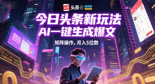 今日头条新玩法，AI一键生成爆文，矩阵操作，月入5位数-易知付