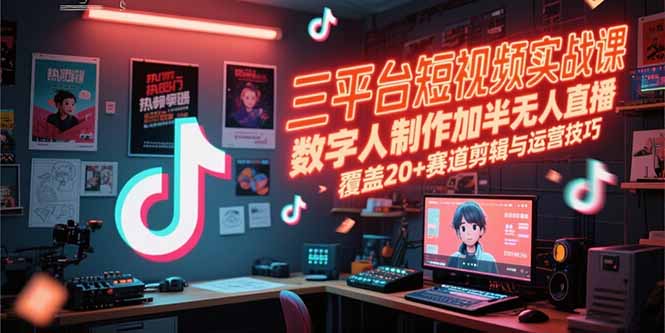 三平台短视频实战课，数字人制作加半无人直播，覆盖20+赛道剪辑与运营技巧-易知付