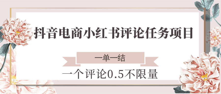 抖音电商小红书评论任务项目，一个评论0.5，一单一结 不限量-易知付