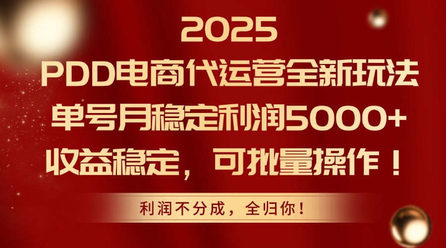 2025PDD电商代运营全新玩法，单号月稳定利润5000+，收益稳定，可批量操作-易知付