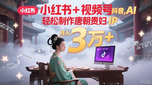 小红书+视频号+抖音，AI轻松制作唐朝贵妇IP，每天30分钟，轻松产出N条，月入3W+-易知付